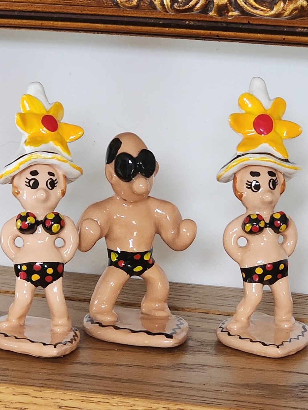 Vtg Hawaiian Surfer Figurine Set Bikini Male Kelvin's Clay 3 pcs. 2.75"- 3.75"